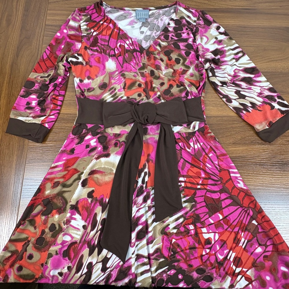 Rabbit Rabbit Rabbit Designs Pink Brown Butterfly Print Faux Wrap Dress Size 6